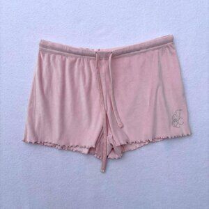 Juicy Couture Pink Velour Rhinestone Bling Ruffle Mini Shorts Size M y2k 2000s